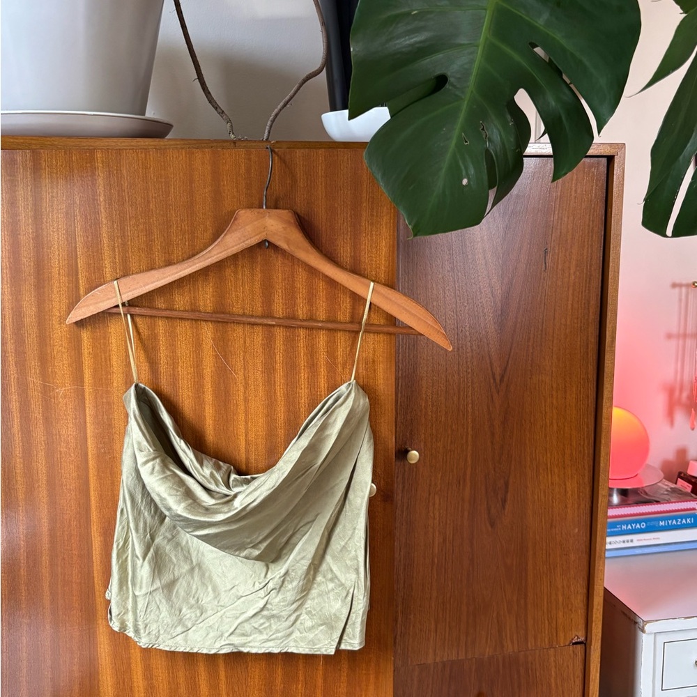 Reformation Satin Sleeveless Camisole in Olive Green